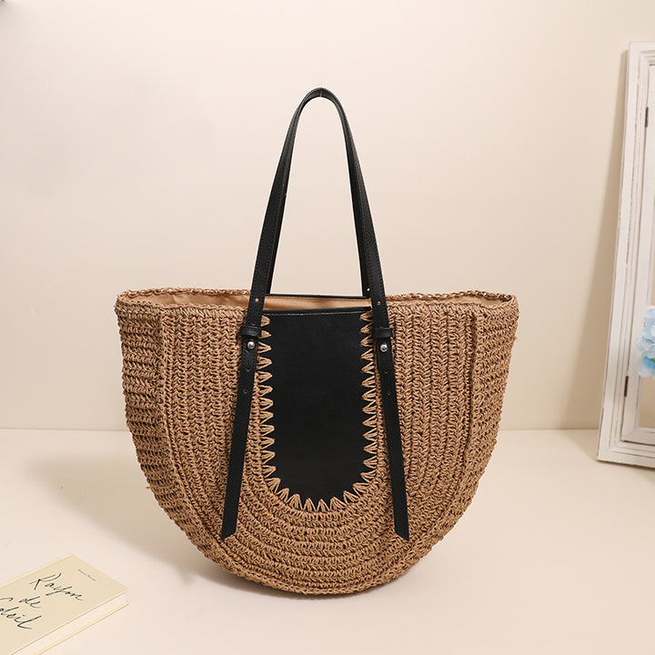 Elegant Handmade Straw Bag with Leather Details Skanto