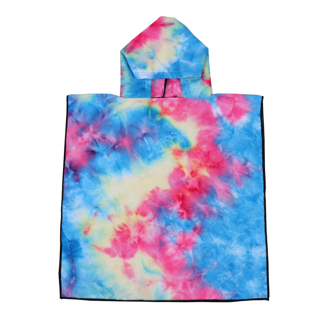 Dame Fleece-Poncho med hette og fargerikt tie-dye-design Skanto