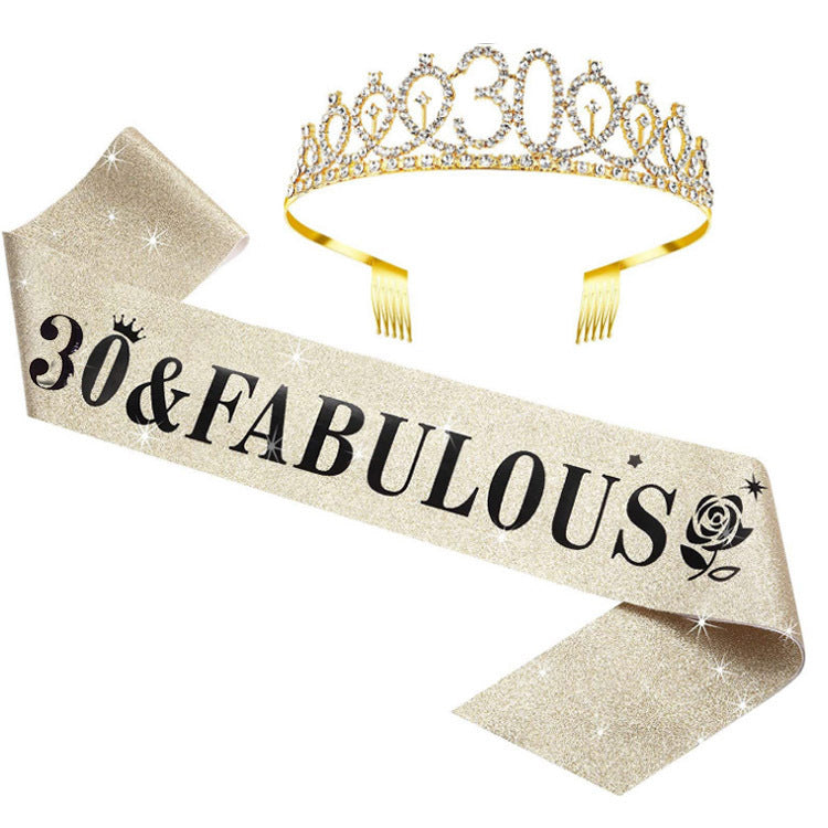 Damer Glitrende bursdags tiara sett med sashes Skanto