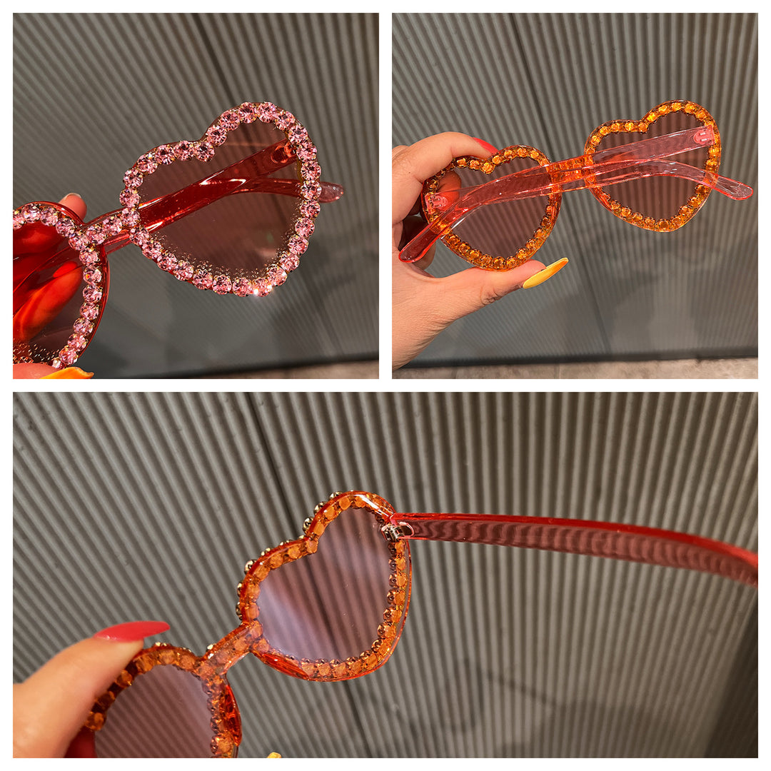 Dame Hjerteformet solbrille med strassdekorasjon Skanto