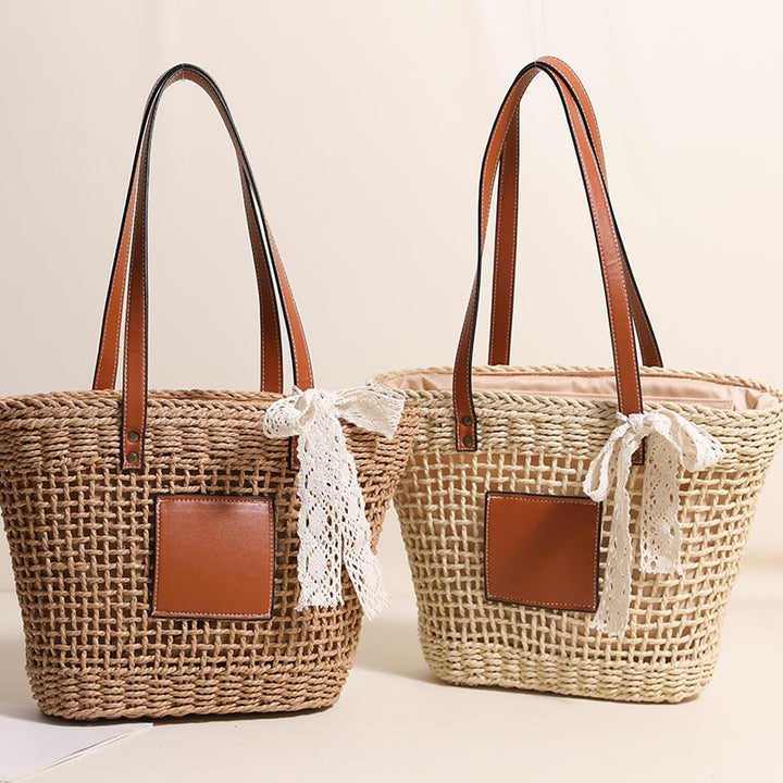 Handmade straw bag with elegant leather accents Skanto