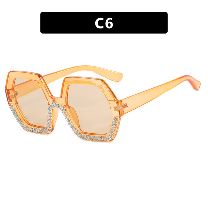 Women's extravagant sunglasses with hexagonal frame and rhinestone accents Skanto