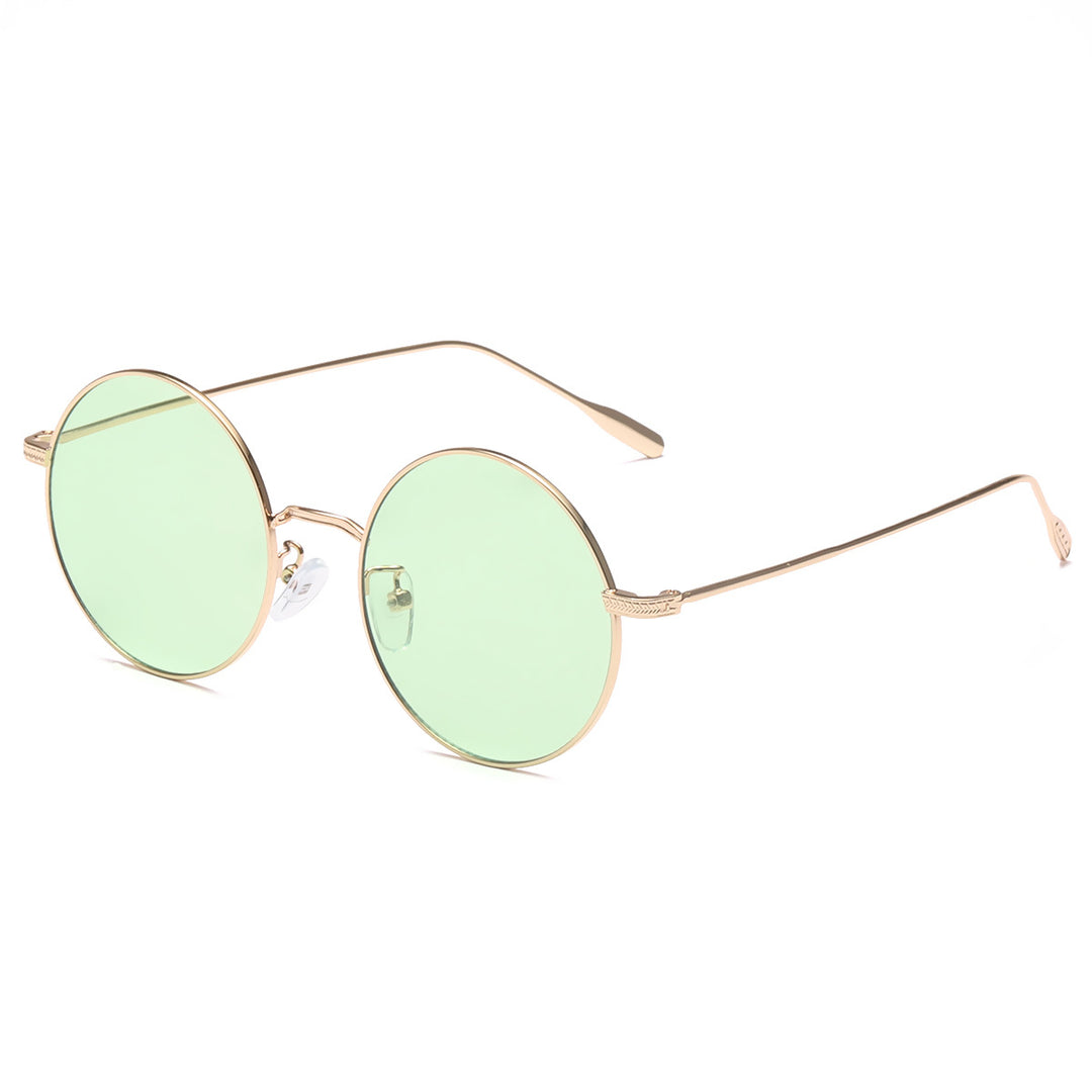 Dame rund solbrille med elegant metallramme og polarisert glass Skanto