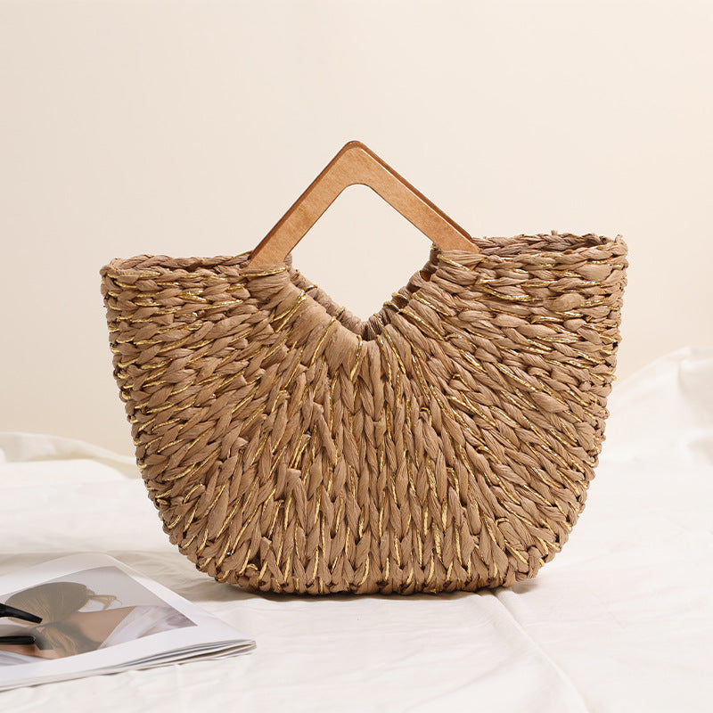 Handmade portable basket bag with wooden handle Skanto