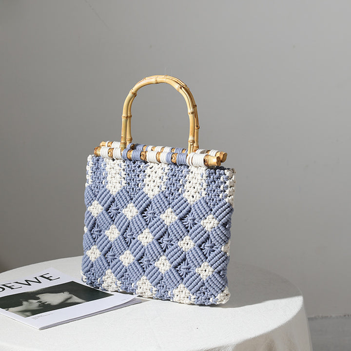 Stylish Braided Handbag with Unique Checkered Pattern Skanto