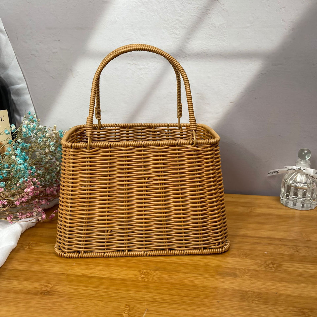 Dame stilige Rattan-beholder med perlehåndtak Skanto
