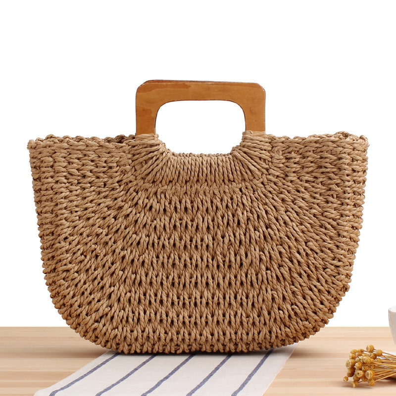 Handmade straw bag with wooden handle Skanto