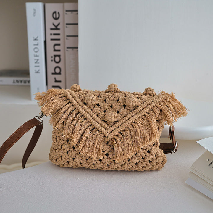 Handmade modern shoulder bag with fringe and decorative details Skanto