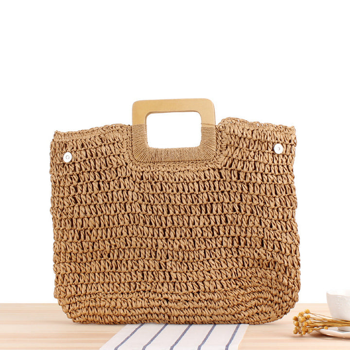 Handmade basket bag with modern wooden handle Skanto
