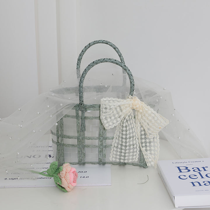 Handmade basket bag with elegant bow application Skanto