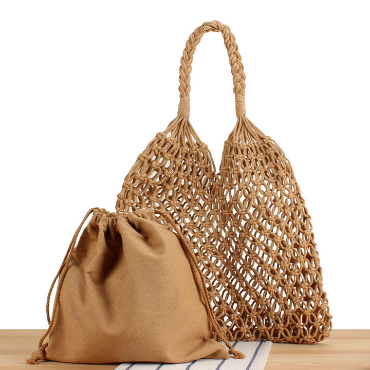Handbag made of robust hand-knotted net material Skanto