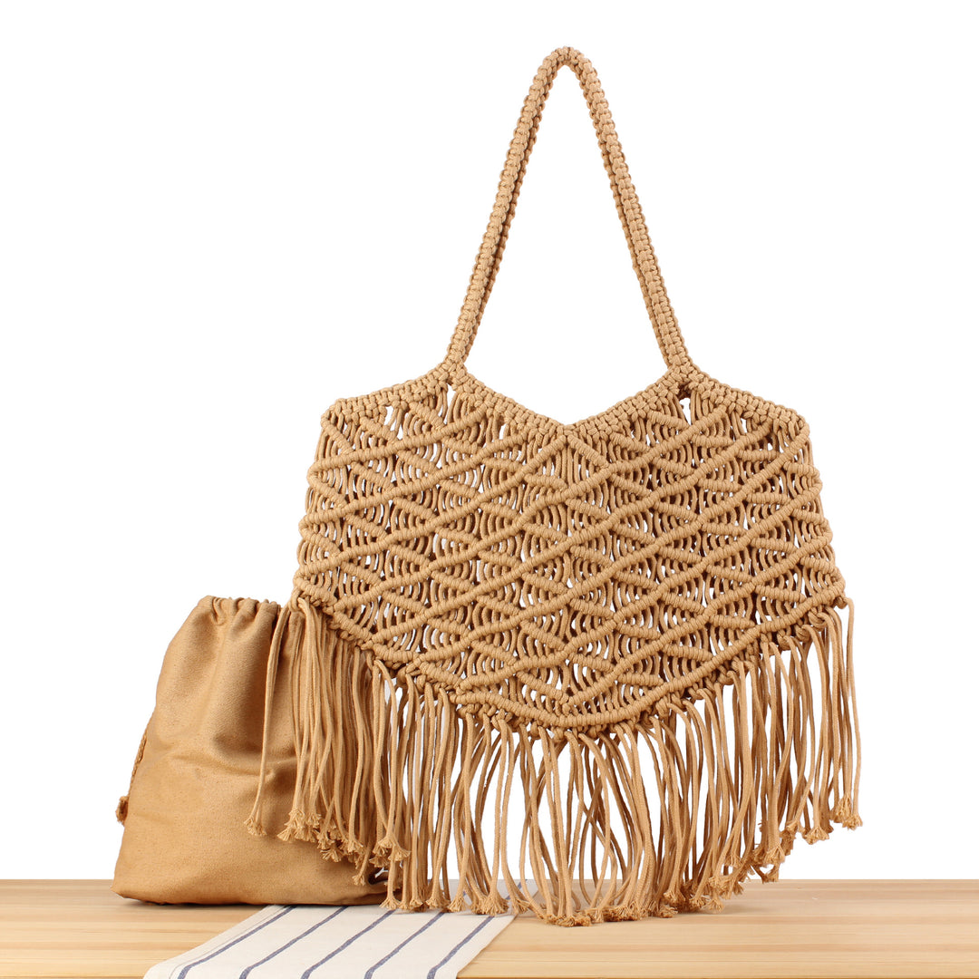 Macrame Tote Bag with Fringed Edges Skanto