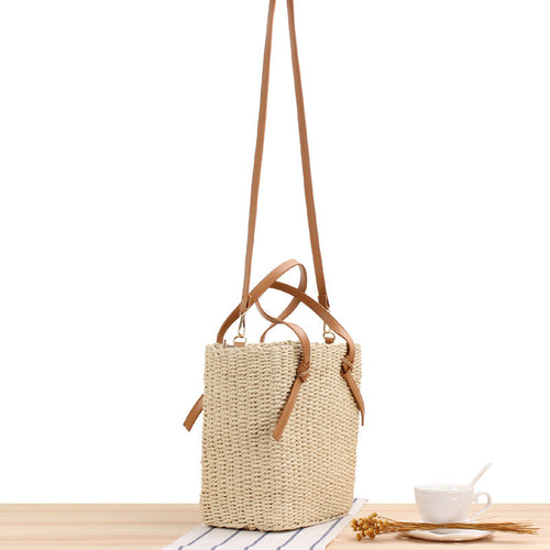 Elegant Flettet Crossbody Bag med Læderhåndtag Skanto