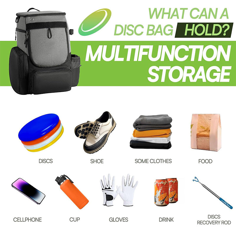 Unisex durable Discgolf Backpack with padded disc compartment, side bottle pocket, and multifunctional accessory pockets Skanto