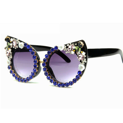 Dame Cat-Eye solbriller med glitrende smykke-stener Skanto