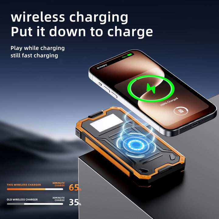Bærbar solenergi-powerbank med hurtigladingsfunksjon og trådløs ladetilpasning Skanto