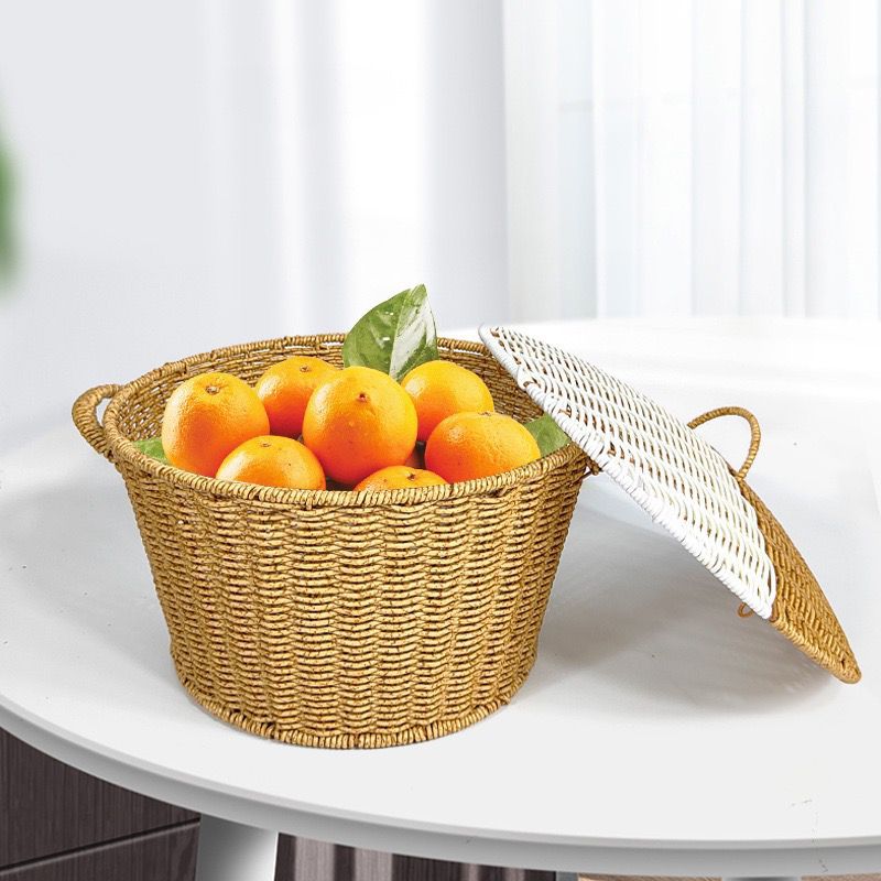Dame Rattan kurv med lokk og trendy håndtak Skanto
