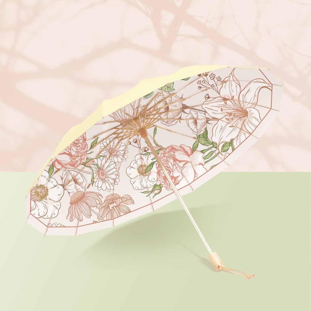 Damer elegant Falt-paraply med blomsterdesign Skanto