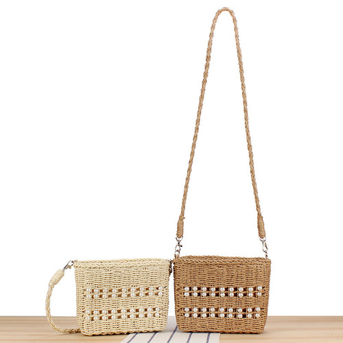 Handbag made of hand-woven natural material with bead decoration Skanto