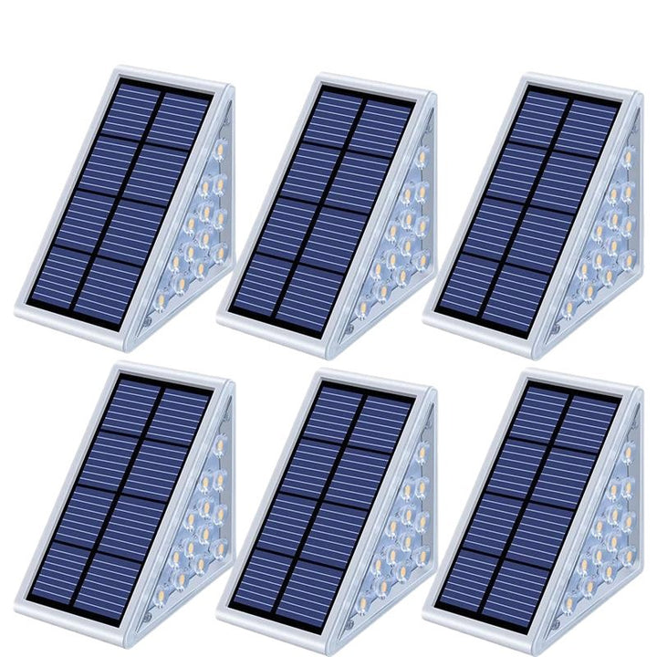 Vinklede trekanter solenergidrevne LED-trappebelyst med skumringssensor og vanntett montering Skanto