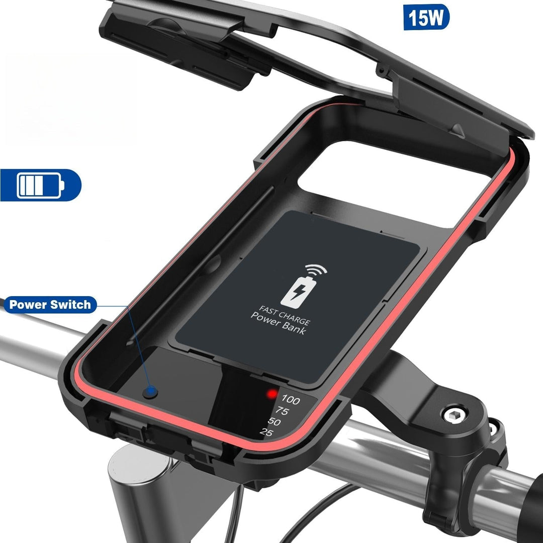 RideCharge Pro – Vanntett telefonholder med USB og 15W trådløs lading for sykkel og el-sykkel | Skanto