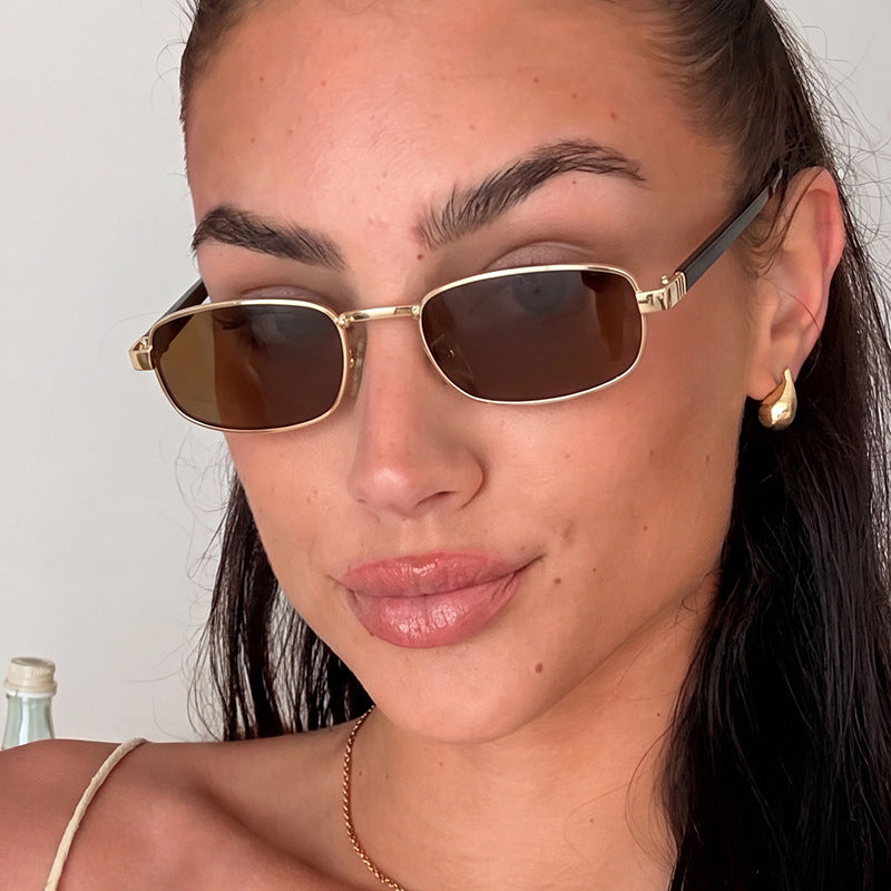 Women's elegant rectangular sunglasses with fine metal frame Skanto