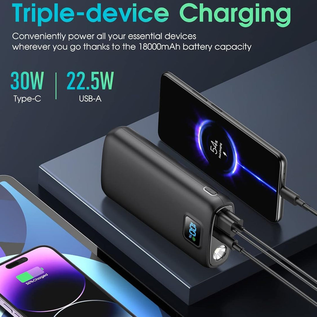Bærbar powerbank med LED-display og høyytelses hurtiglading funksjon Skanto