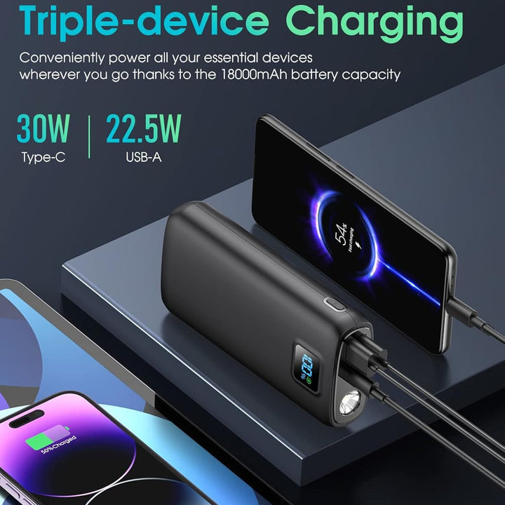 Bærbar powerbank med LED-display og høyytelses hurtiglading funksjon Skanto