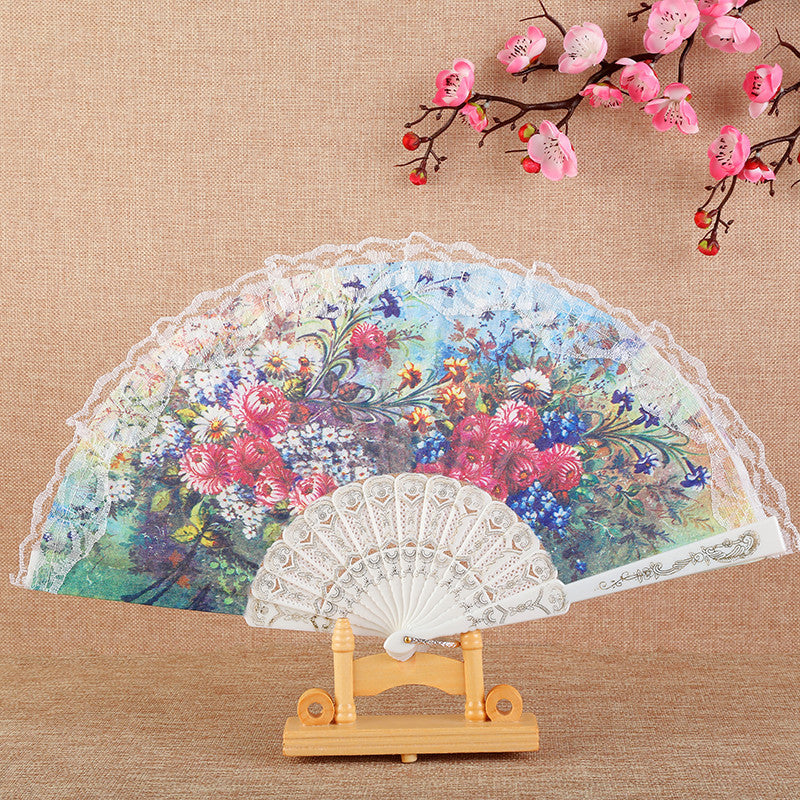 Dame Elegant Håndvifte med florale motiver Skanto