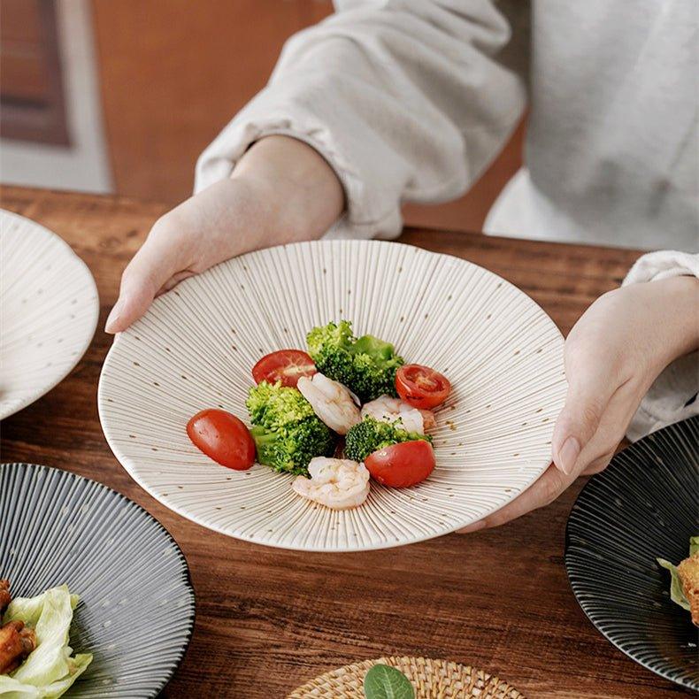 Håndlagde japanske Mino Ware keramiske rynkede tallerkener | Skanto