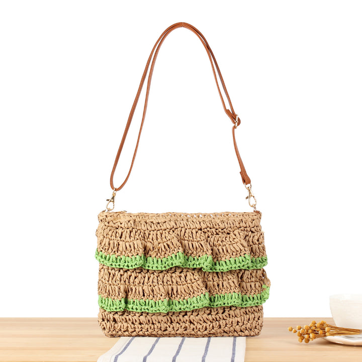 Ruffle design handbag made of braided raffia Skanto