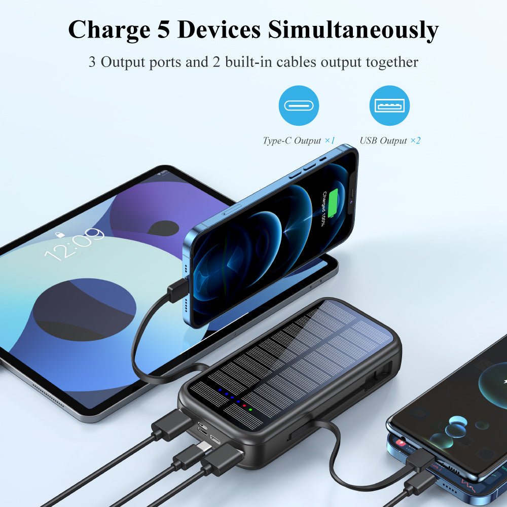Solar Powerbank med Integrert Hurtigladingsfunksjon og Usb-C-kabel Skanto