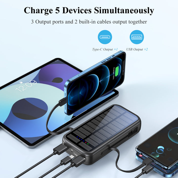 Solar Powerbank med Integrert Hurtigladingsfunksjon og Usb-C-kabel Skanto
