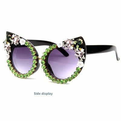 Dame Cat-Eye solbriller med glitrende smykke-stener Skanto