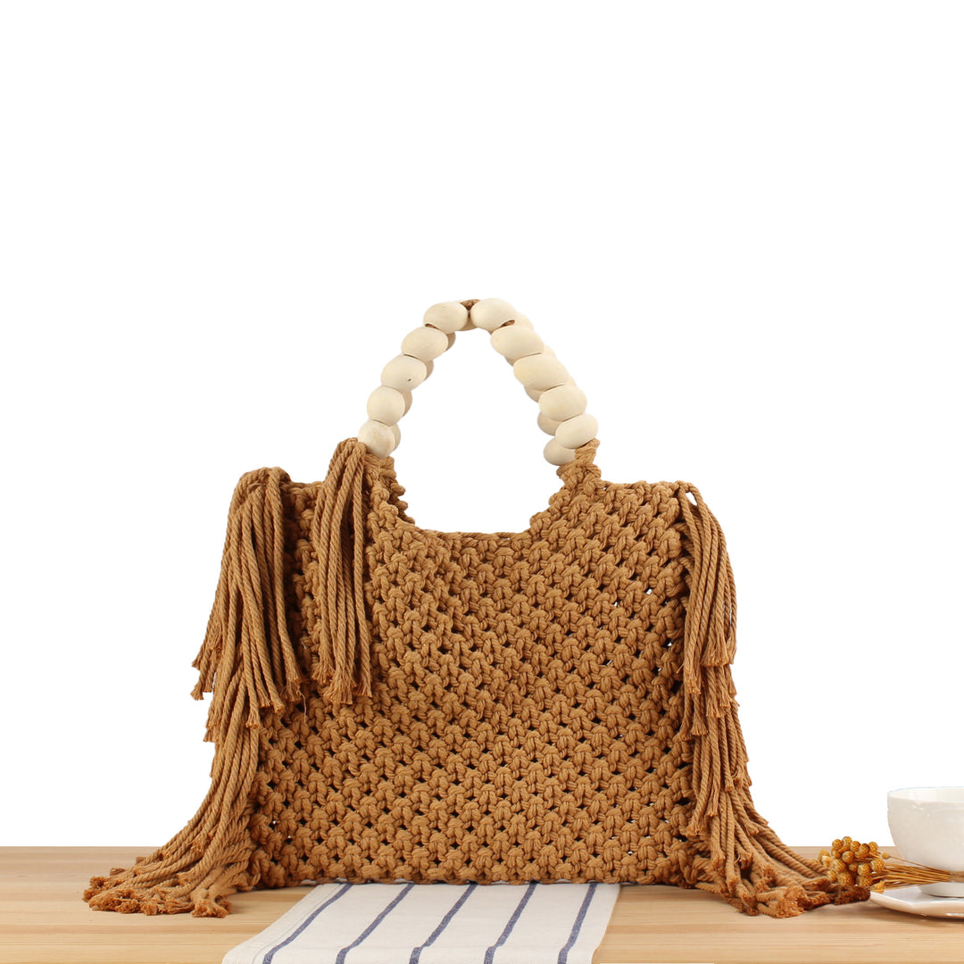 Hand-knotted Tote Bag with Decorative Fringes Skanto