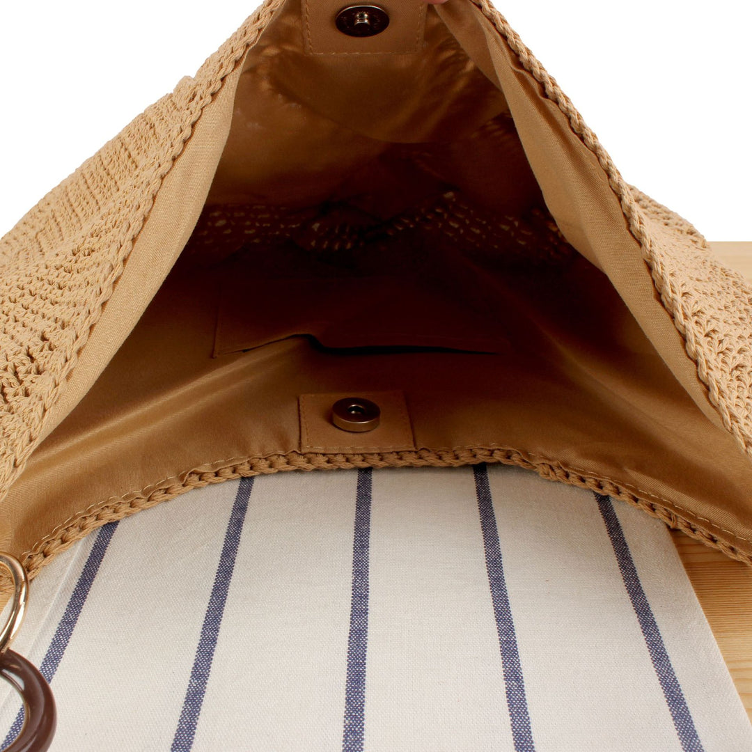 Handbag made of hand-knotted natural material with stylish wooden handles Skanto
