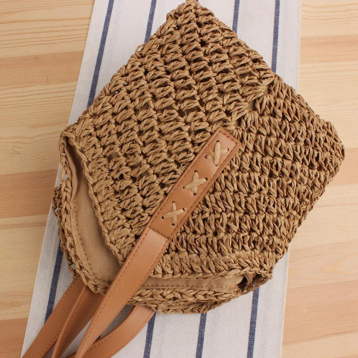 Large straw bag with leather accents Skanto