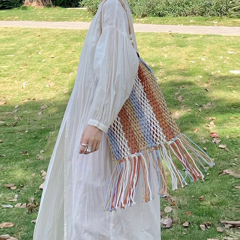 Braided tote bag with colorful fringes Skanto
