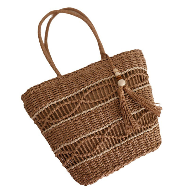 Handmade Straw Tote Bag with Decorative Tassel Detail Skanto