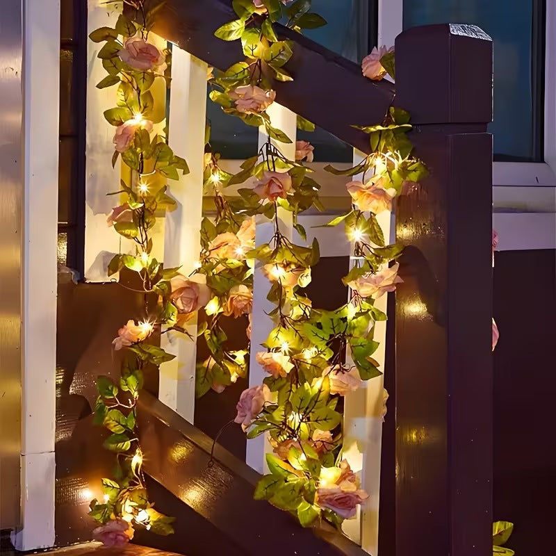 Kunstig Rose Vinstengel LED Fe String Lys Vanntett Kobbertråd Skanto