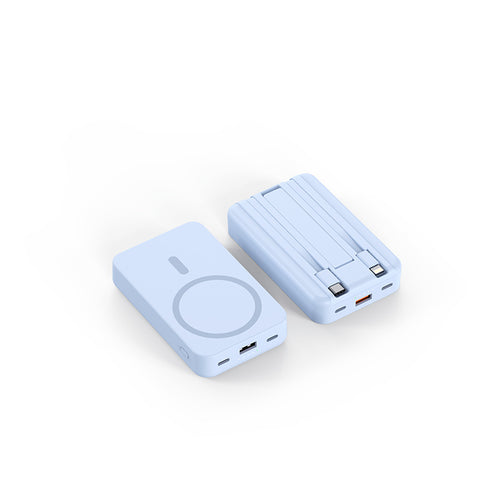 Bærbar powerbank med integrerte ladekabler og Qi-ladefunksjon Skanto