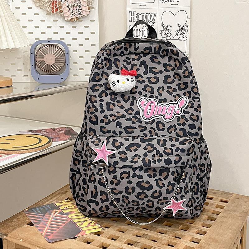 Morsom-mote Leopard Print Skole Ryggsekk