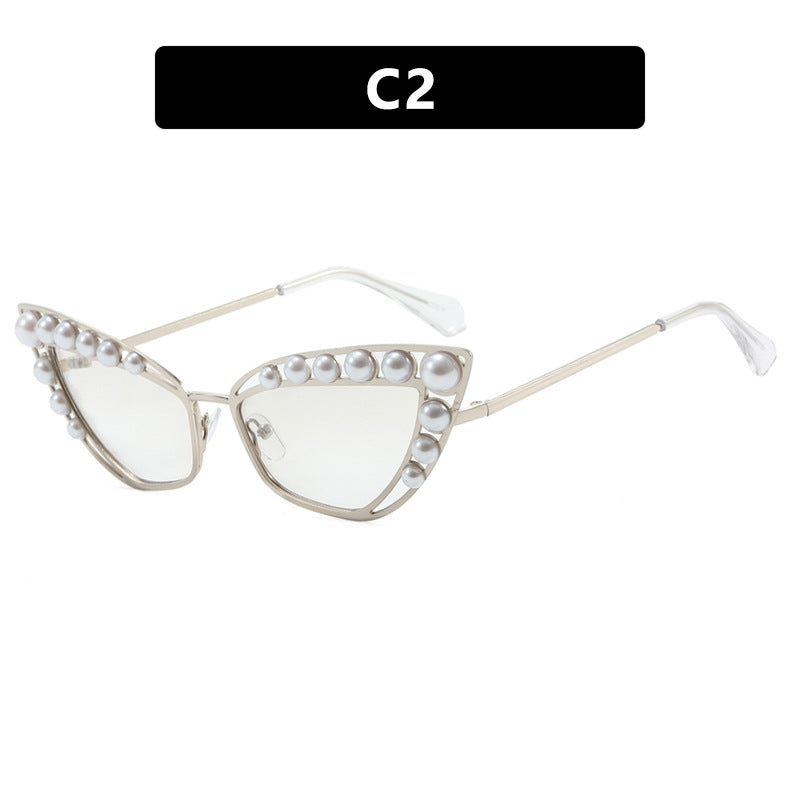Women's Cat-Eye Sunglasses with Exclusive Pearl Embellished Frame Skanto