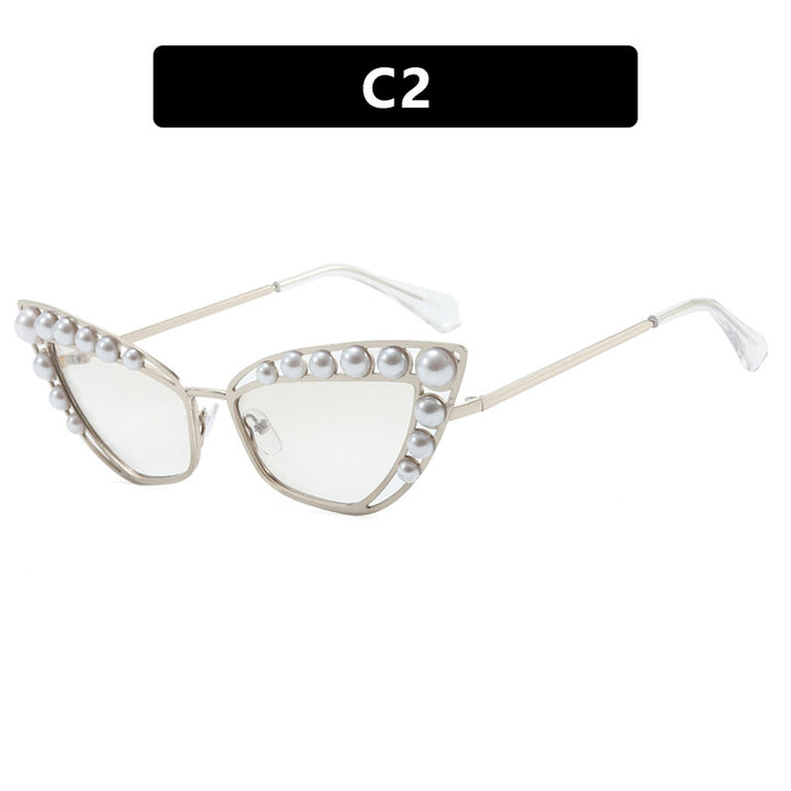 Women's Cat-Eye Sunglasses with Exclusive Pearl Embellished Frame Skanto