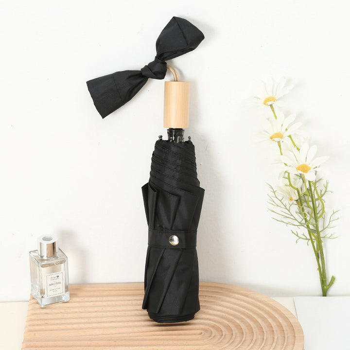 Damen Eleganter Falt-Regenschirm mit Holzgriff Skanto