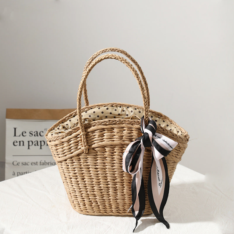 Braided beach bag with polka dot inner pocket Skanto