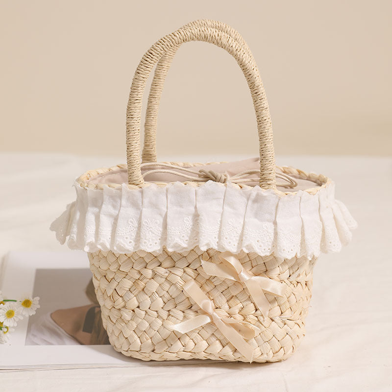 Handmade basket bag with delicate ruffles and ribbon Skanto