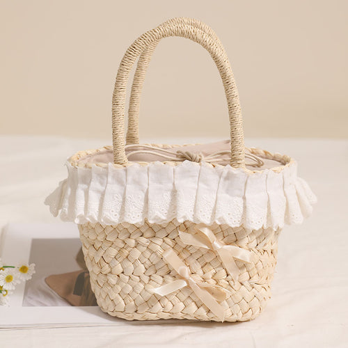 Handmade basket bag with delicate ruffles and ribbon Skanto
