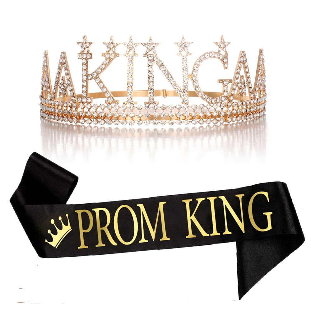 Damer Glitrende bursdagskrone med et kongelig "Birthday King"-sash-sett Skanto