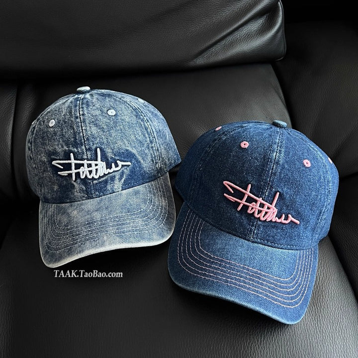 Kvinners slitt denim brodert baseballcaps Skanto